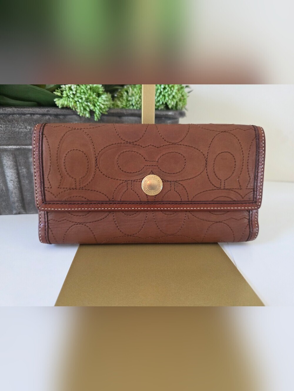 Vintage Hamptons Legacy Horsebit Tote & Wallet Set Cognac Embossed Leather Y2K - Picture 12 of 16